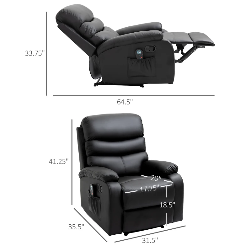 HOMCOM Ultra-Plush Massage Chair with Backrest Thick Armrests, Faux Leather Recliner Chair, 8-Point Massage Recliner, Black
