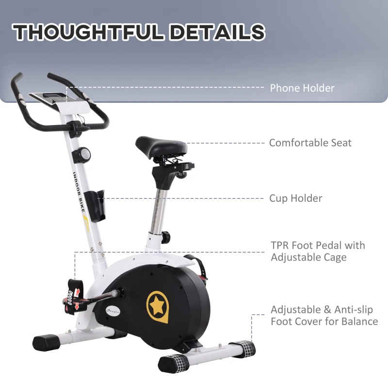 Soozier Upright Exercise Bike, 8-Level Magnetic Resistance Stationary Bike, Cardio Workout Equipment with Adjustable Seat, LCD Monitor and Phone Holder