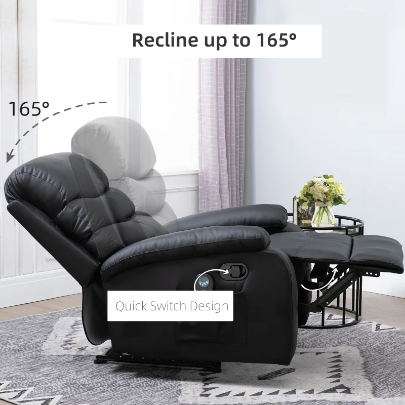 HOMCOM Ultra-Plush Massage Chair with Backrest Thick Armrests, Faux Leather Recliner Chair, 8-Point Massage Recliner, Black