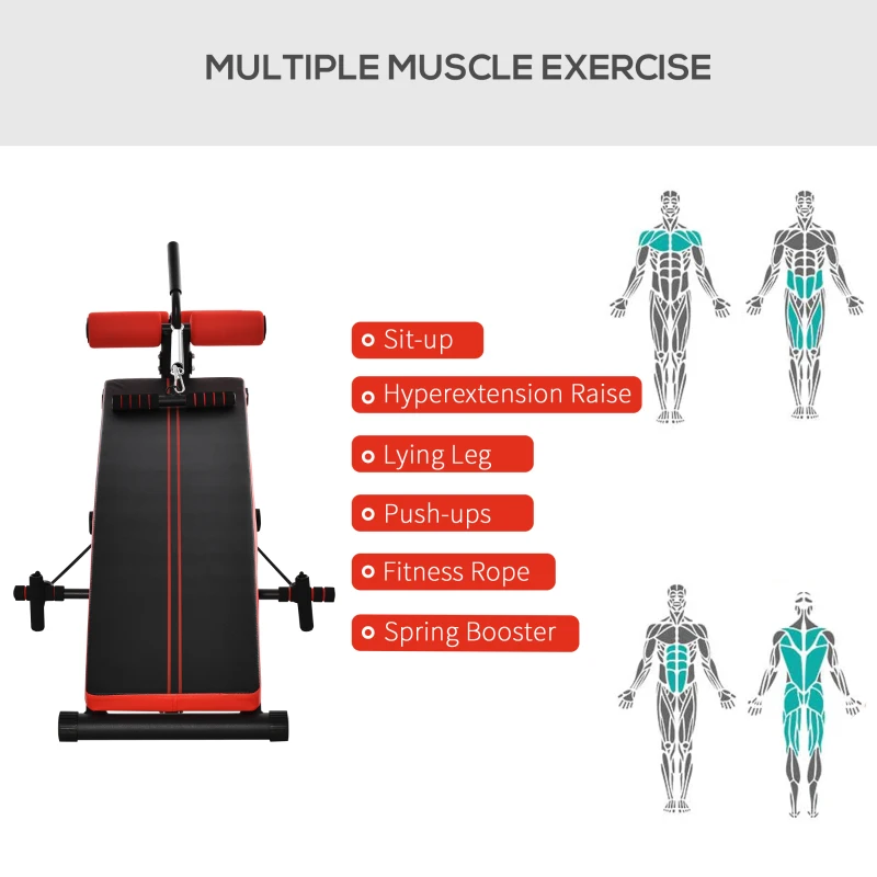 Soozier Training Bench Sit-Up Bench Abdominal Trainer Multifunction With Training Bands Fitness Steel Black
