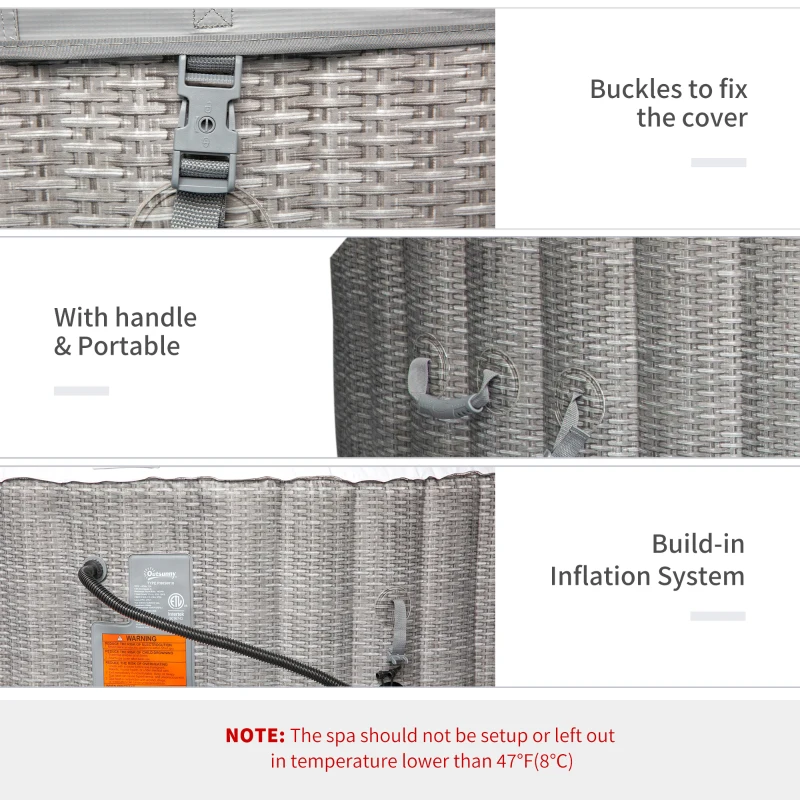 Outsunny 82''x26'' Inflatable Hot Tub Bubble Portable 4-6 People Spa Pool with Filter Pump ,White and Grey
