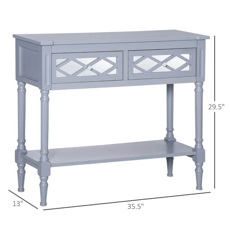 HOMCOM Vintage Console Table with Mirrored Drawers, Retro Sofa Table for Living Room, Hallway, Grey