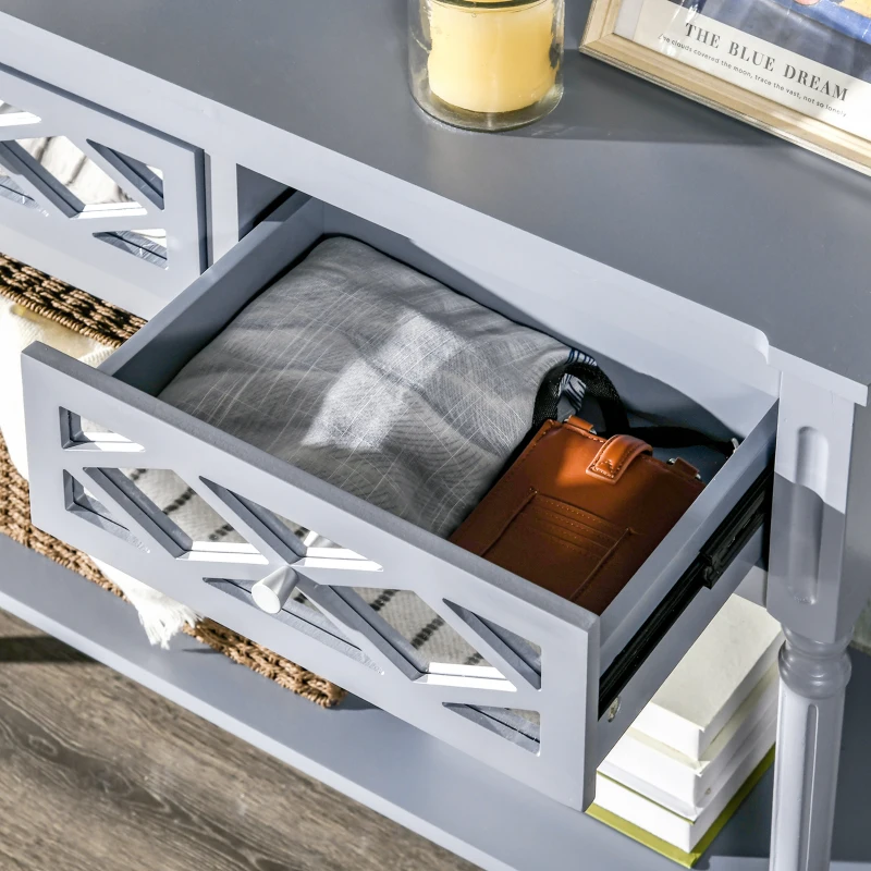 HOMCOM Vintage Console Table with Mirrored Drawers, Retro Sofa Table for Living Room, Hallway, Grey