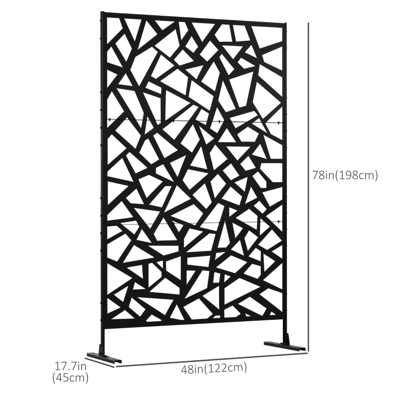 Outsunny Garden Privacy Screen, Decorative Outdoor Divider, Metal Privacy Screen with Stand, Irregular Fence Style, Black