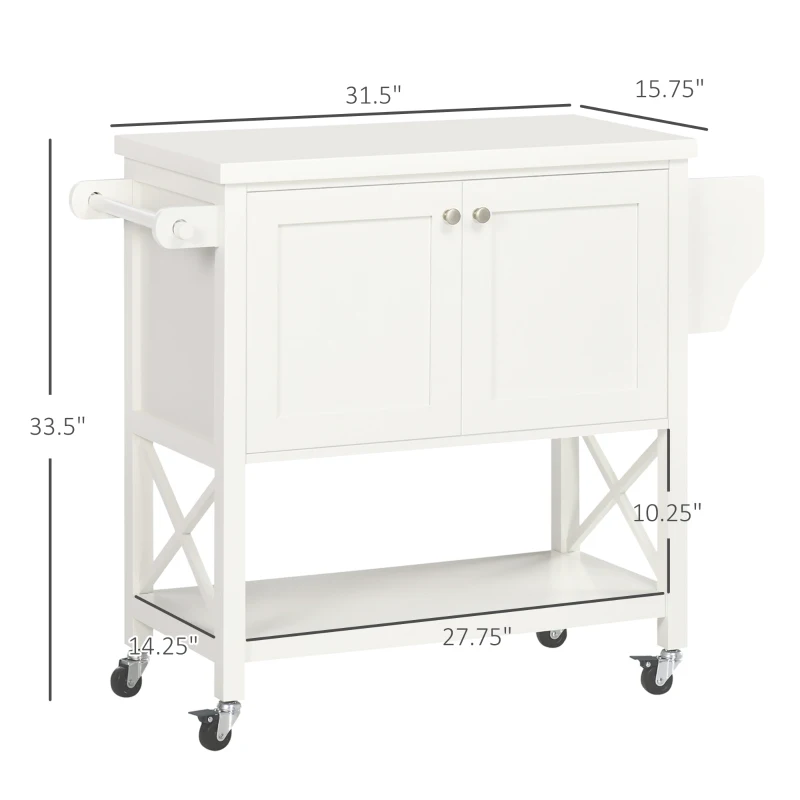 HOMCOM Rolling Kitchen Island Cart with Rubberwood Top and Storage, White