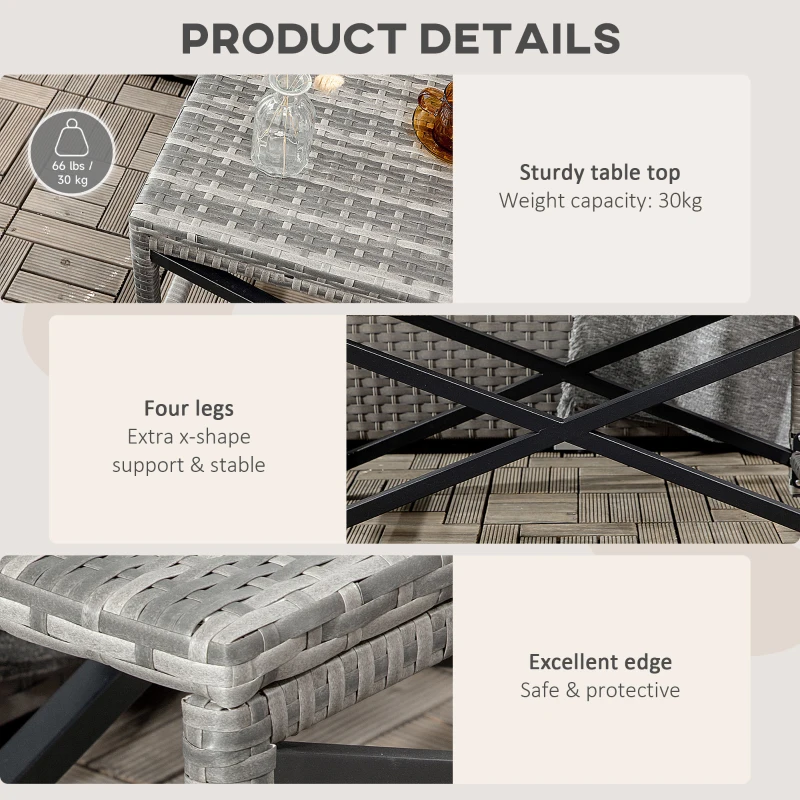 Outsunny Patio Wicker End Table, Outdoor PE Rattan Side Table, with Plastic Board Under the Full Woven Table Top for Patio, Garden, Balcony, Mixed Gray