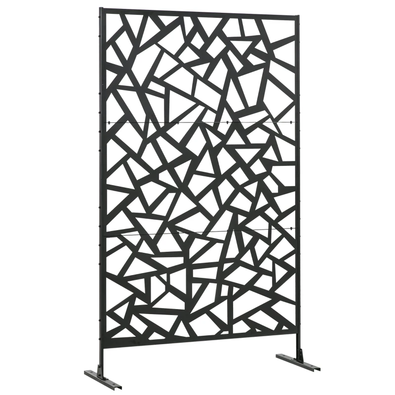 Outsunny Garden Privacy Screen, Decorative Outdoor Divider, Metal Privacy Screen with Stand, Irregular Fence Style, Black