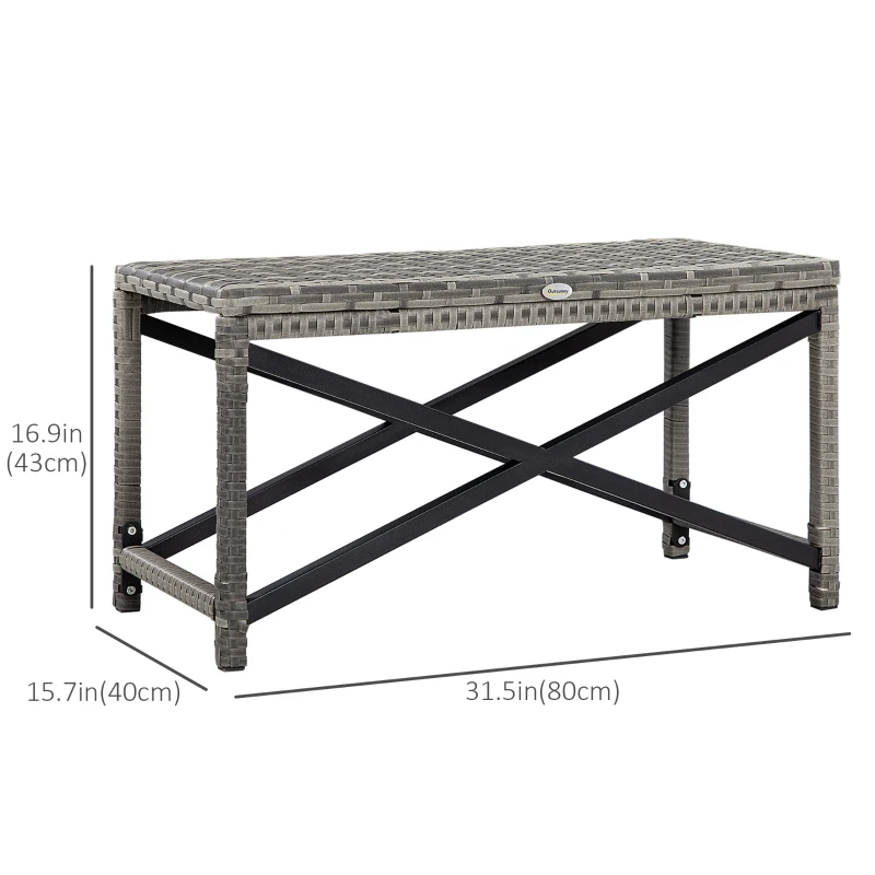 Outsunny Patio Wicker End Table, Outdoor PE Rattan Side Table, with Plastic Board Under the Full Woven Table Top for Patio, Garden, Balcony, Mixed Gray