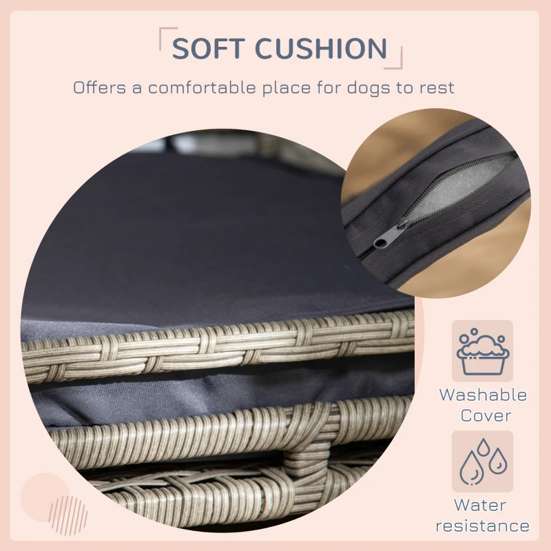 PawHut Wicker Dog House Outdoor with Canopy, Fancy Dog Bed Rattan Outside Dog Shelter with Water-Resistant Soft Cushion, Small Dog House for Medium Dogs