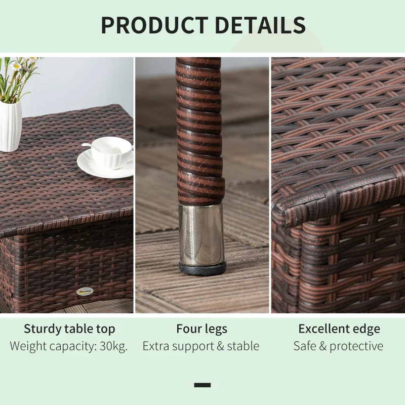 Outsunny 20" Patio Wicker Coffee Table, Outdoor Coffee Table with Plastic Board Underneath the Woven Tabletop for Patio, Garden, Balcony, Mixed Brown