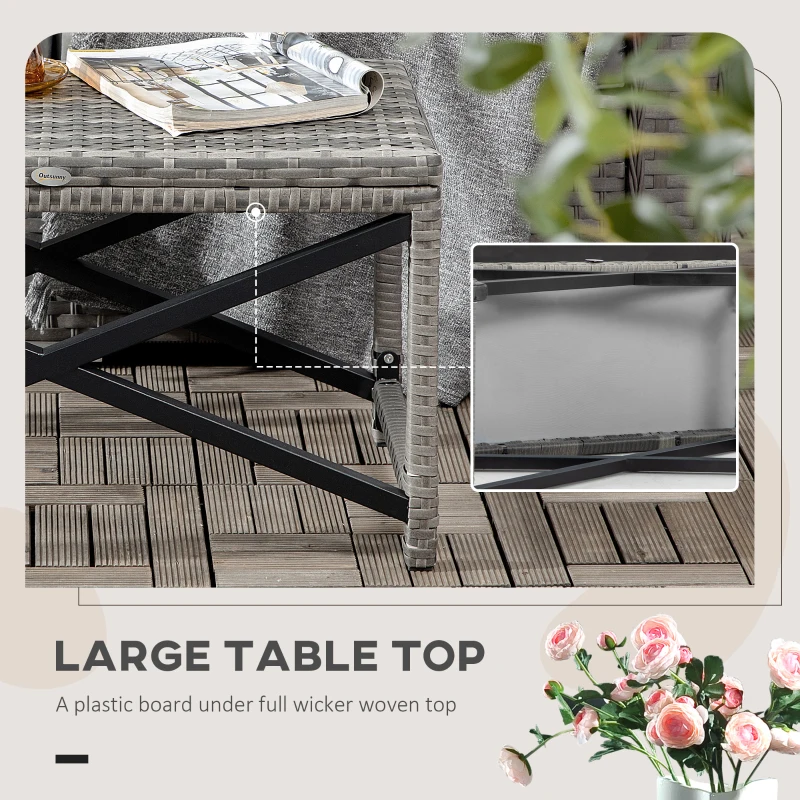 Outsunny Patio Wicker End Table, Outdoor PE Rattan Side Table, with Plastic Board Under the Full Woven Table Top for Patio, Garden, Balcony, Mixed Gray