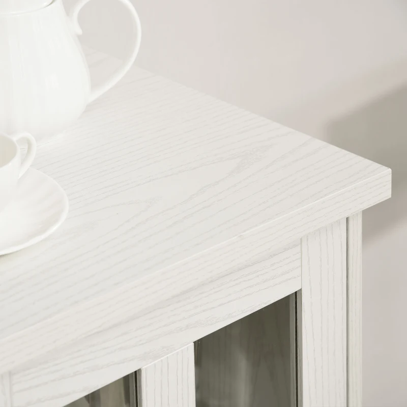 HOMCOM Sideboard Buffet Kitchen Buffet Cabinet with Wine Racks Sliding Glass Door Storage Shelves for Living Room White