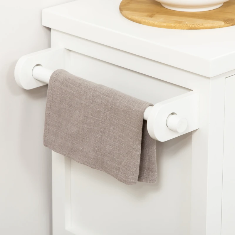 HOMCOM Rolling Kitchen Island Cart with Rubberwood Top and Storage, White