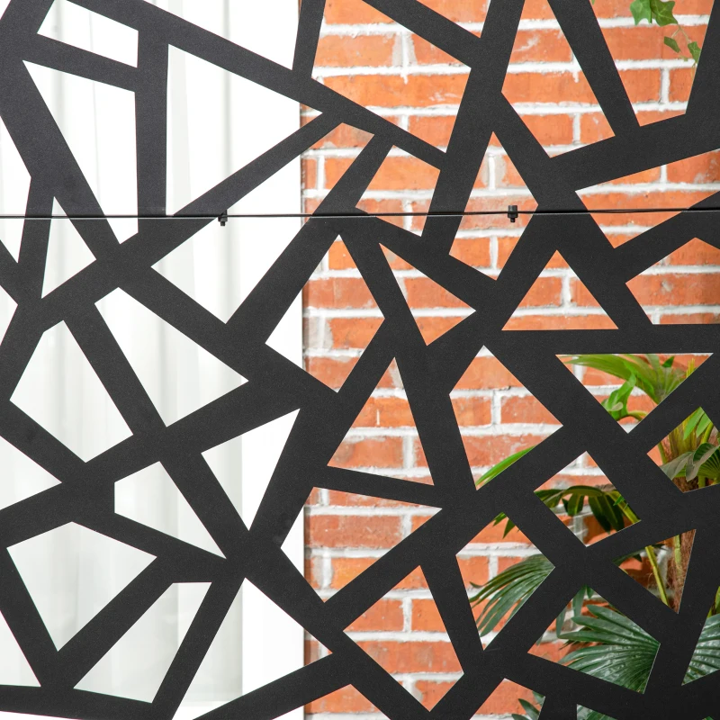 Outsunny Garden Privacy Screen, Decorative Outdoor Divider, Metal Privacy Screen with Stand, Irregular Fence Style, Black