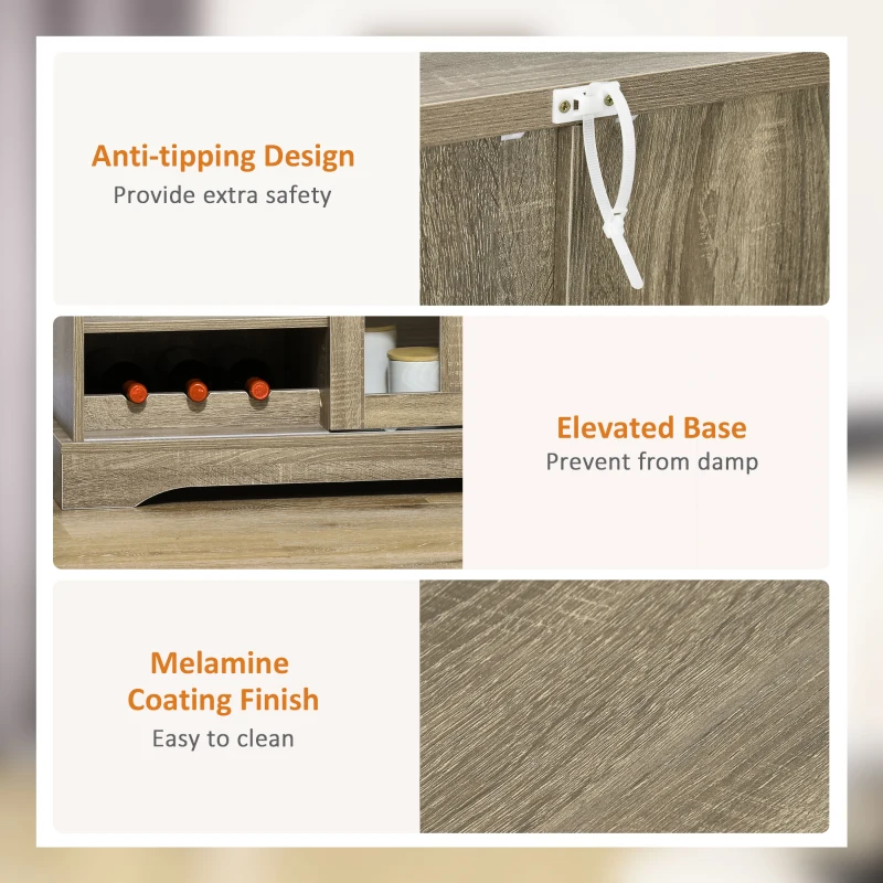 HOMCOM Sideboard Buffet Kitchen Buffet Cabinet with Wine Racks Sliding Glass Door Storage Shelves for Living Room Gray