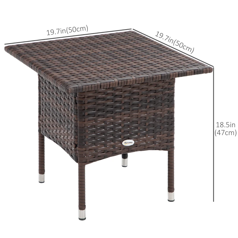 Outsunny 20" Patio Wicker Coffee Table, Outdoor Coffee Table with Plastic Board Underneath the Woven Tabletop for Patio, Garden, Balcony, Mixed Brown