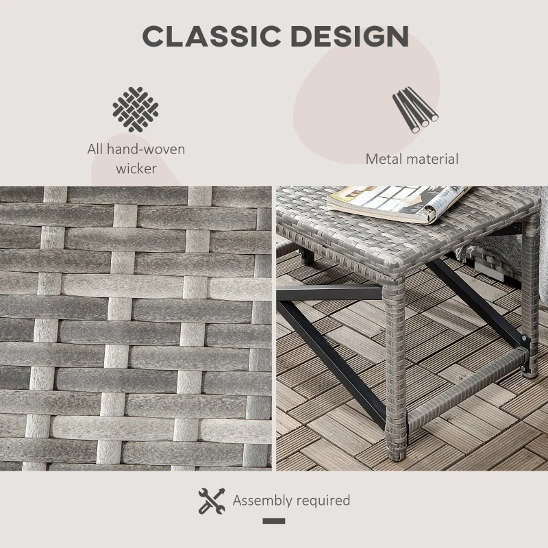 Outsunny Patio Wicker End Table, Outdoor PE Rattan Side Table, with Plastic Board Under the Full Woven Table Top for Patio, Garden, Balcony, Mixed Gray