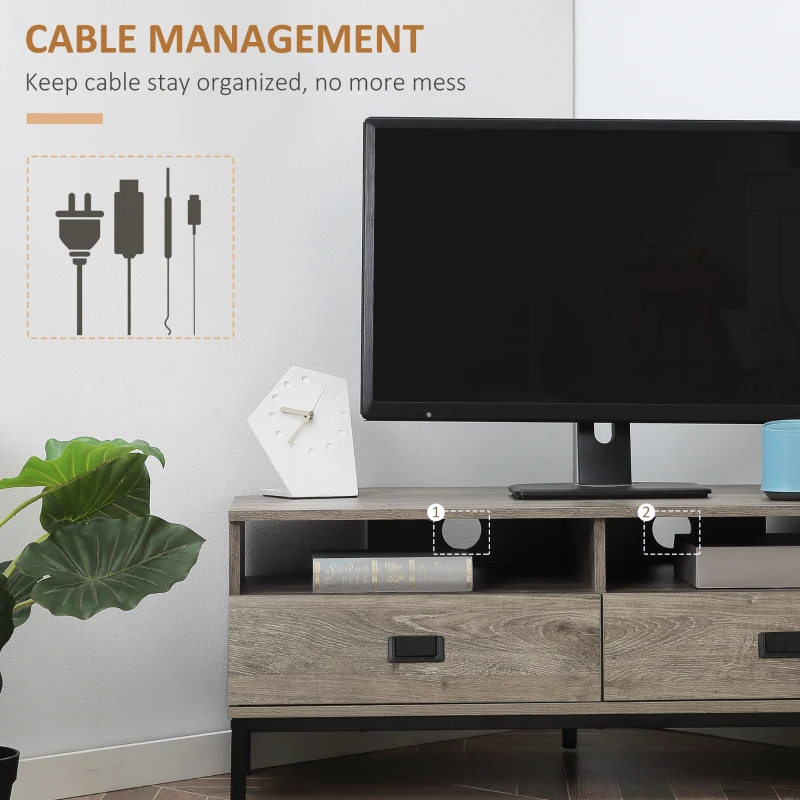 HOMCOM Corner TV Stand for TV up to 46", Entertainment Center with Open Storage and Drawers, TV Table with Steel Legs, Grey