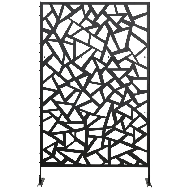 Outsunny Garden Privacy Screen, Decorative Outdoor Divider, Metal Privacy Screen with Stand, Irregular Fence Style, Black