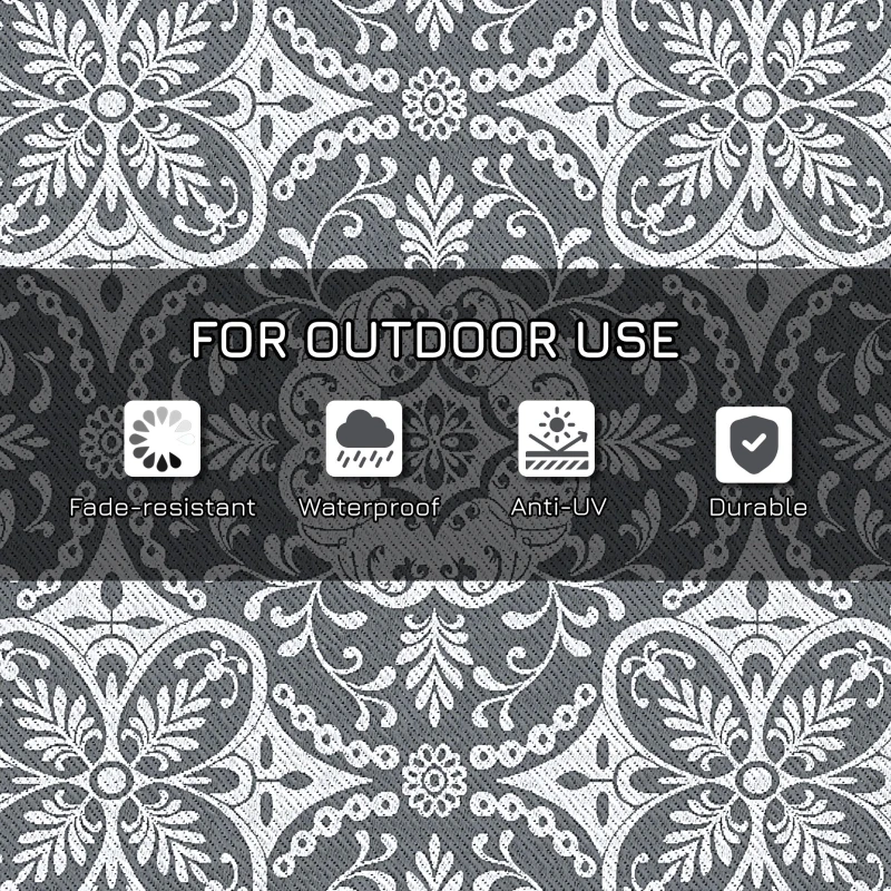 Outsunny 9x12 Waterproof Reversible Outdoor Rug for Camping, Backyard, Picnics, Beach, Deck Gray & White Floral