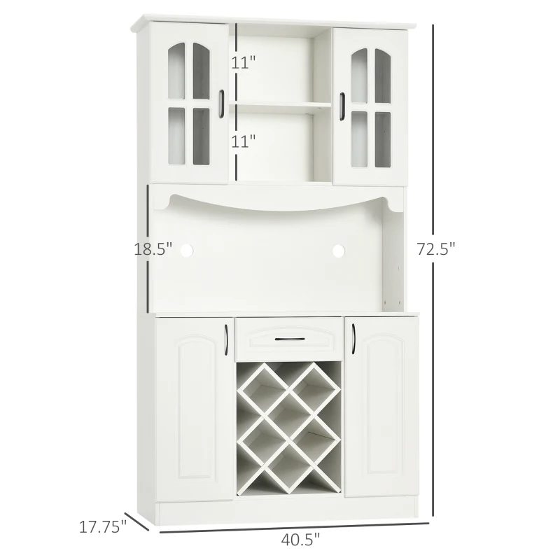 HOMCOM 73" Kitchen Hutch Cabinet with Wine Storage, Kitchen Pantry Storage Cabinet Buffet with Hutch, Modern Bar Cabinet
