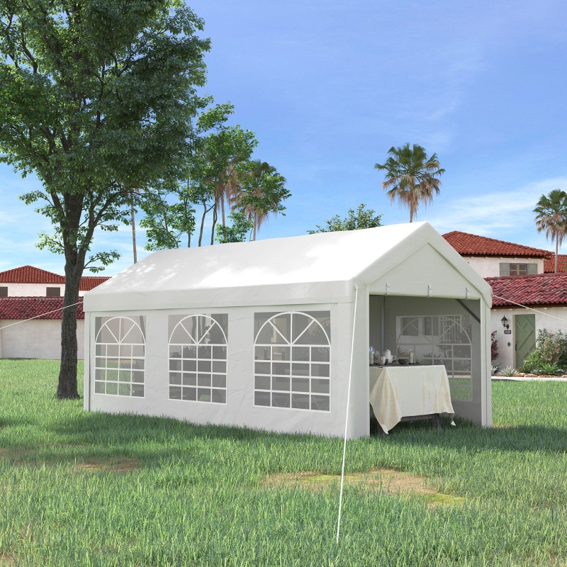 Outsunny 20' x 10' Party Tent & Carport, Large Outdoor Canopy Tent Portable Garage with Removable Sidewalls and Windows, White Tents for Parties, Wedding and Events
