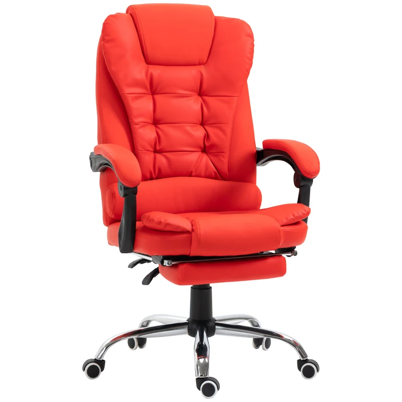 HOMCOM Executive Office Chair, High Back Reclining Computer Chair with Footrest and Armrest, Red