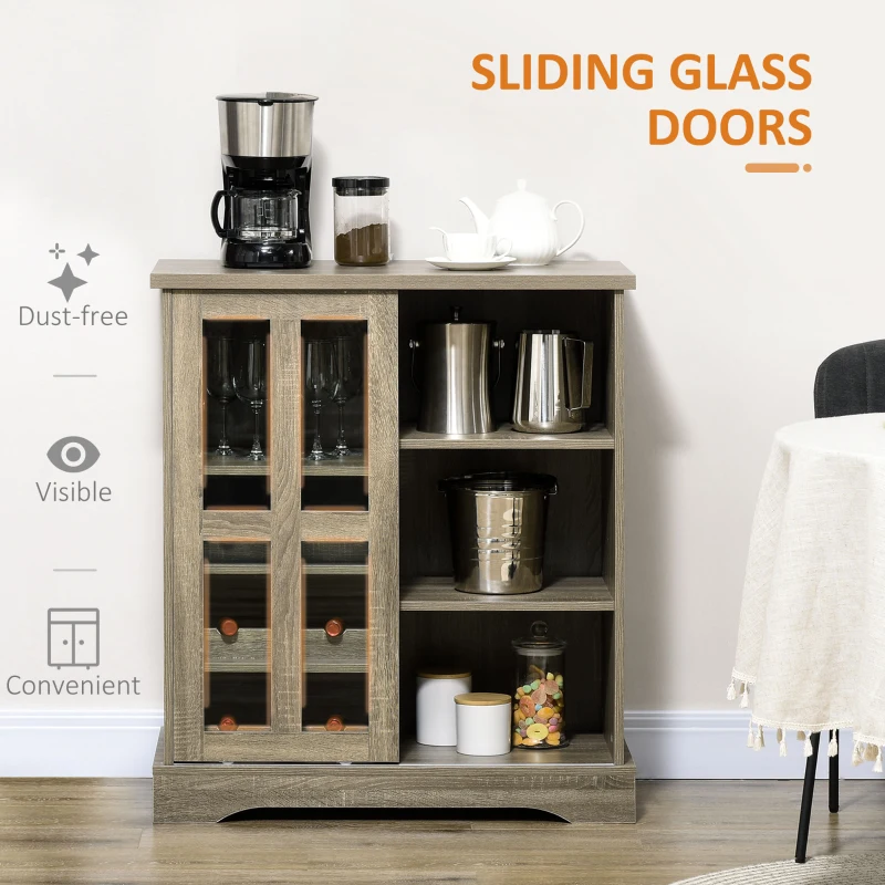 HOMCOM Sideboard Buffet Kitchen Buffet Cabinet with Wine Racks Sliding Glass Door Storage Shelves for Living Room Gray