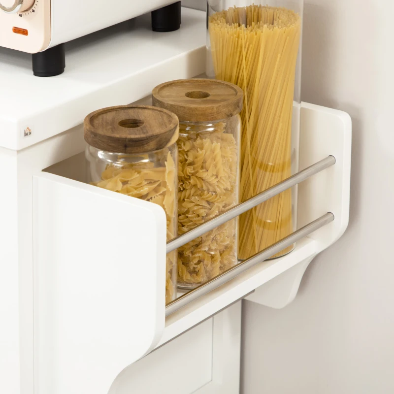 HOMCOM Rolling Kitchen Island Cart with Rubberwood Top and Storage, White