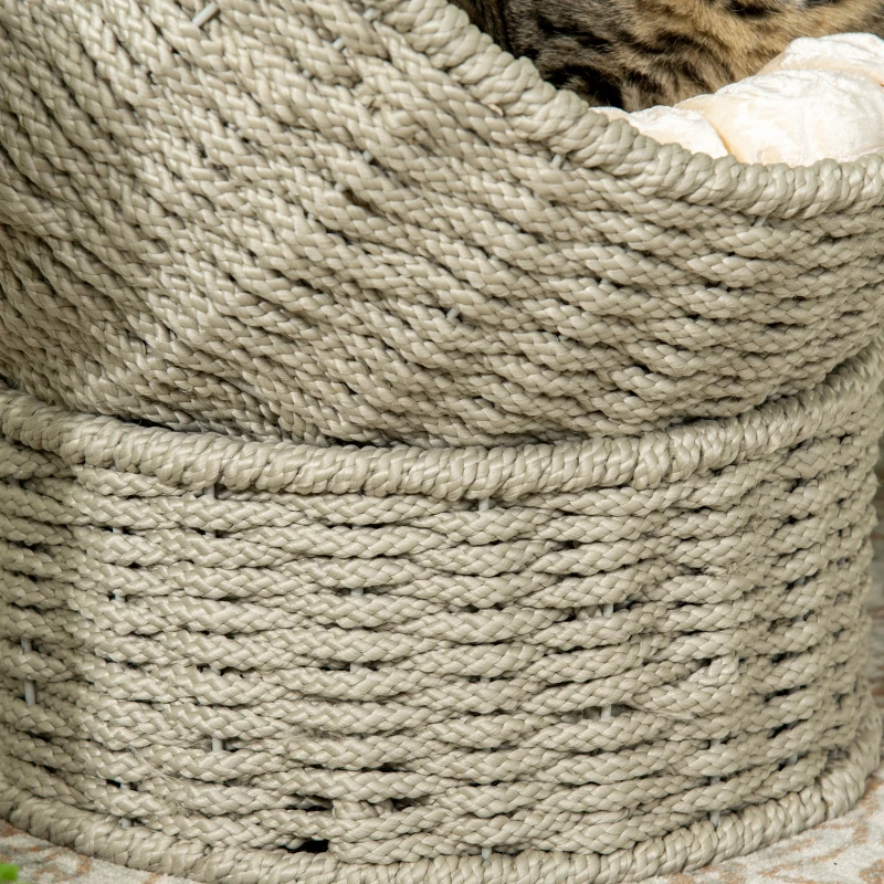 PawHut Handwoven Elevated Cat Bed with Soft Cushion & Cat Egg Chair Shape, Cat Basket Bed Kitty House with Stand, Raised Wicker Cat Bed for Indoor Cats, 23.5" H, Herbal Gray