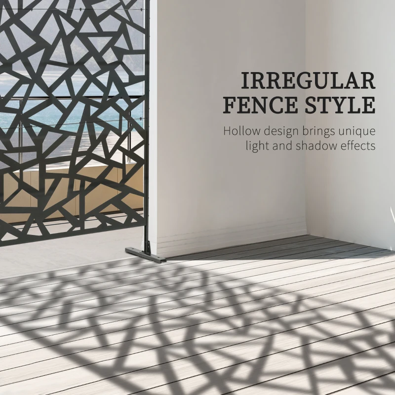 Outsunny Garden Privacy Screen, Decorative Outdoor Divider, Metal Privacy Screen with Stand, Irregular Fence Style, Black