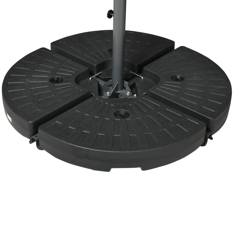 Outsunny Offset Patio Umbrella with Net and Umbrella Base, Adjustable Cantilever Canopy with Cross Base, Weight Plates and 8 Ribs for Backyard, Poolside, Garden, Dark Grey