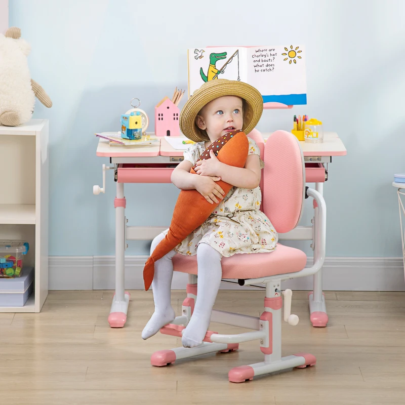 Qaba Ergonomic Kids Desk Chair with Thick Cushioning & Height Adjustment, Kids Computer Chair with Footrest, Childrens Chair, Kids Office Chair & Study Chair, Pink