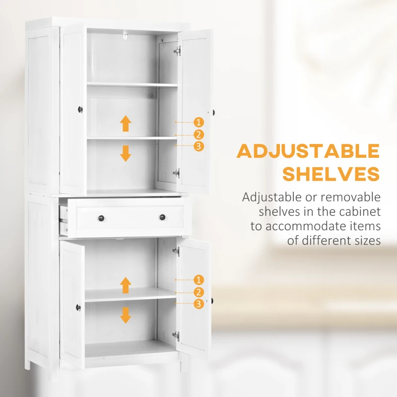 HOMCOM 72" Wood Kitchen Pantry Cabinet,Storage Organizer with Drawer and 2 Adjustable Shelves, Soft Close, White