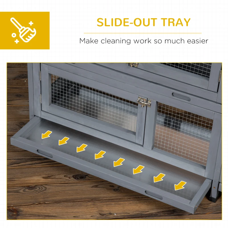 PawHut 65" Wooden Rabbit Hutch, Pet Playpen with Openable Roof, Storage Box, for Rabbits and Small Animals, Dark Grey