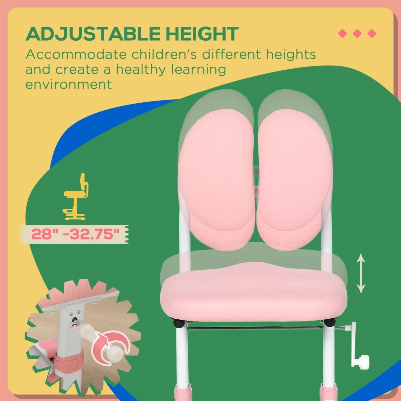 Qaba Ergonomic Kids Desk Chair with Thick Cushioning & Height Adjustment, Kids Computer Chair with Footrest, Childrens Chair, Kids Office Chair & Study Chair, Pink