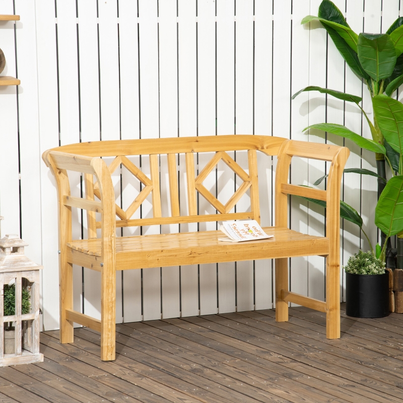 Outsunny Wood Garden Bench 2 Seater Storage Chest Patio Seating Chair With High Back And Armrest, Yellow