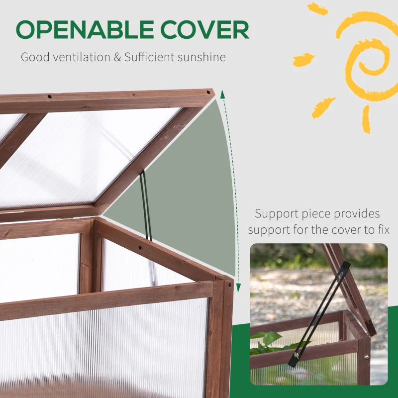 Outsunny 35"  x 20" x 36" Wooden Cold Frame Greenhouse, Garden Portable Raised Planter for Outdoor Indoor Use, Brown