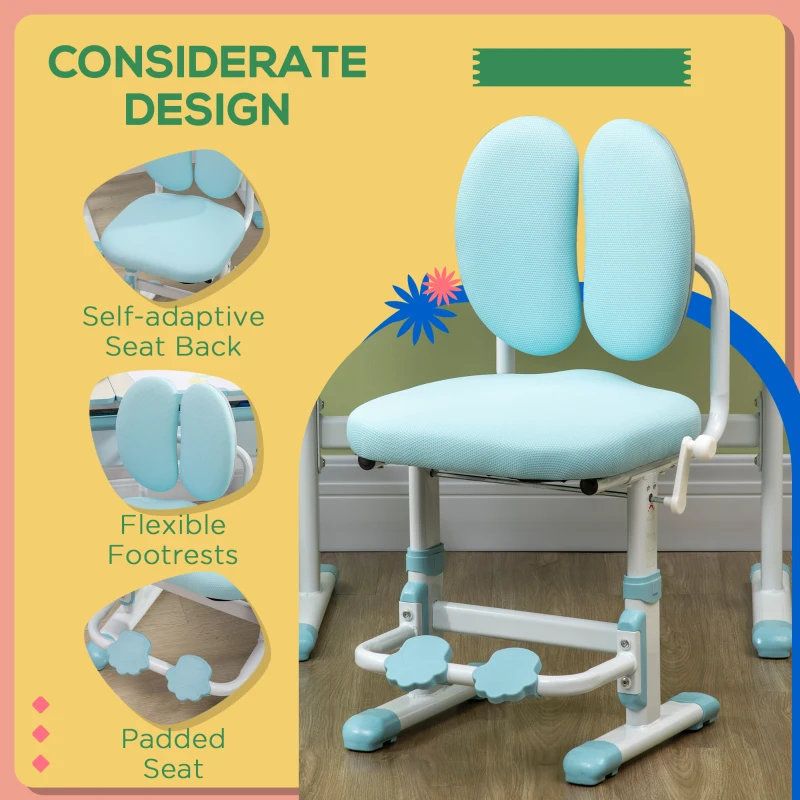Qaba Ergonomic Kids Desk Chair with Thick Cushioning & Height Adjustment, Kids Computer Chair with Footrest, Childrens Chair, Kids Office Chair & Study Chair, Blue