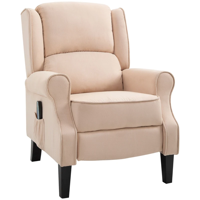 HOMCOM Wingback Heated Vibrating Accent Chair, Vintage Upholstered Massage Recliner Chair Push-back with Remote Controller, Beige