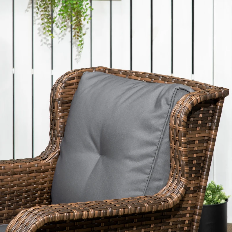 Outsunny 4 Piece PE Rattan Outdoor Patio Furniture Set, Wicker Conversation Set with 2 Swivel Glider Chairs, 2-Tier Glass Table and Loveseat for Garden, Patio, Poolside, Gray