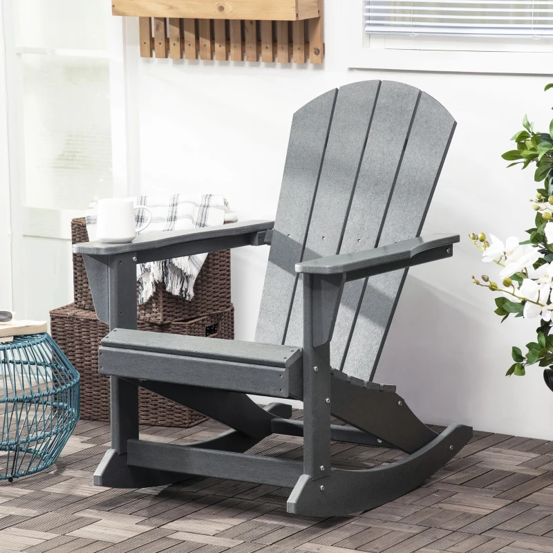 Outsunny Outdoor Rocking Chair, HDPE Adirondack Porch Rocker Chair for Garden, Patio, Light Gray