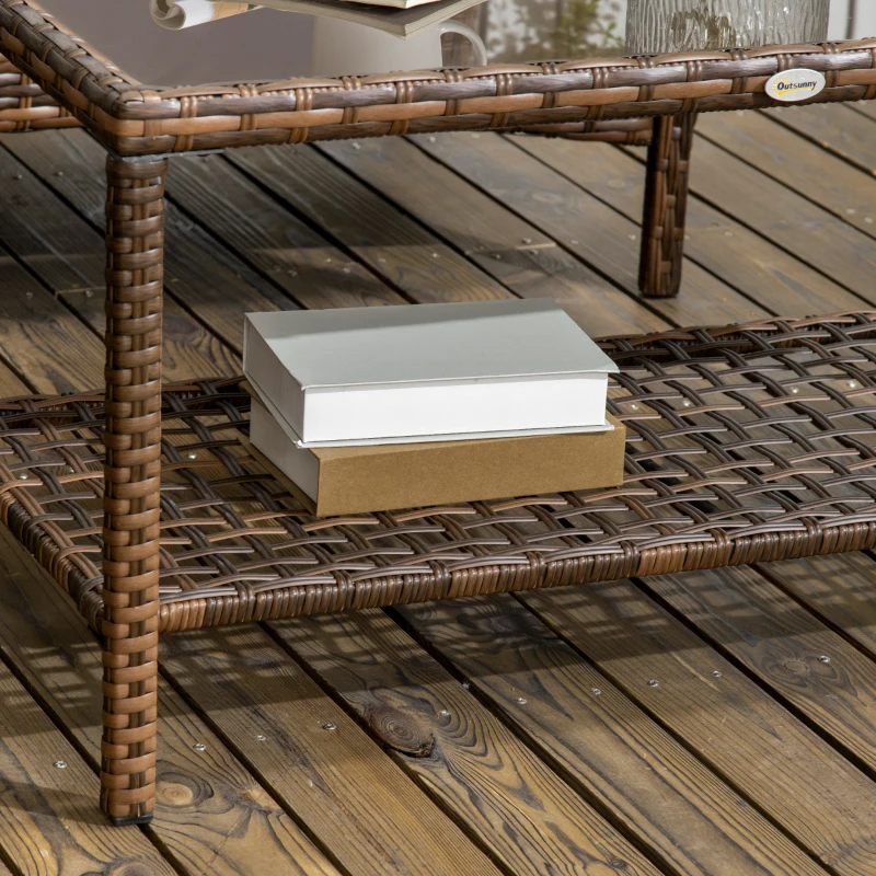 Outsunny 4 Piece PE Rattan Outdoor Patio Furniture Set, Wicker Conversation Set with 2 Swivel Glider Chairs, 2-Tier Glass Table and Loveseat for Garden, Patio, Poolside, Gray