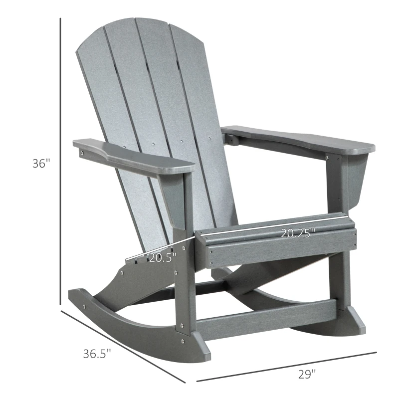 Outsunny Outdoor Rocking Chair, HDPE Adirondack Porch Rocker Chair for Garden, Patio, Light Gray