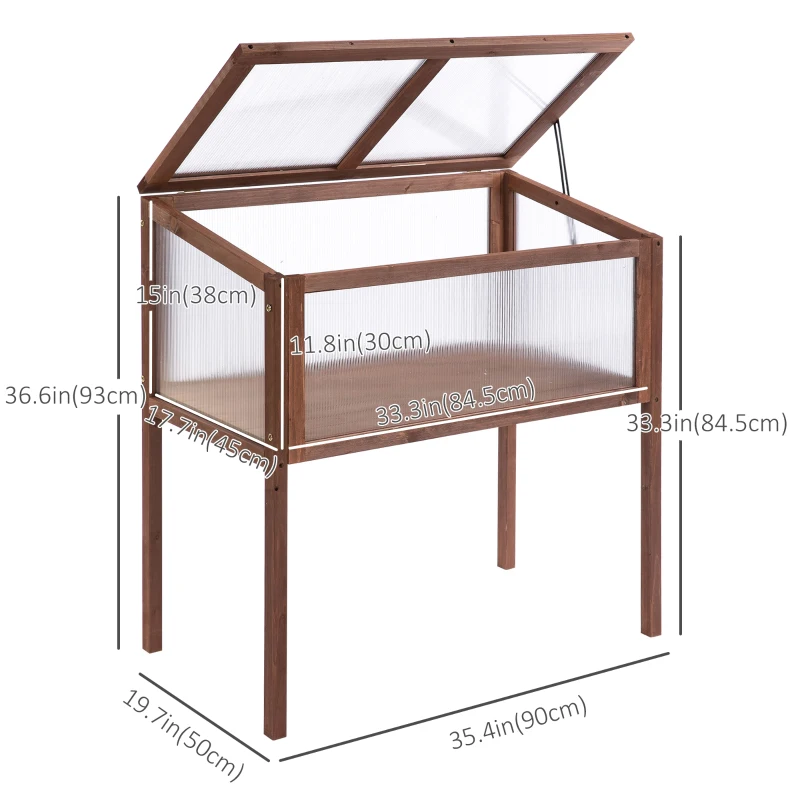 Outsunny 35"  x 20" x 36" Wooden Cold Frame Greenhouse, Garden Portable Raised Planter for Outdoor Indoor Use, Brown