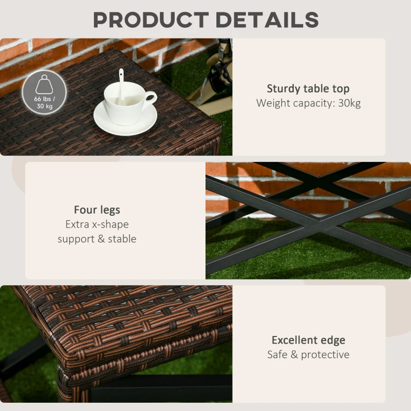 Outsunny Patio Wicker End Table, Outdoor PE Rattan Side Table, with Plastic Board Under the Full Woven Table Top for Patio, Garden, Balcony, Mixed Brown