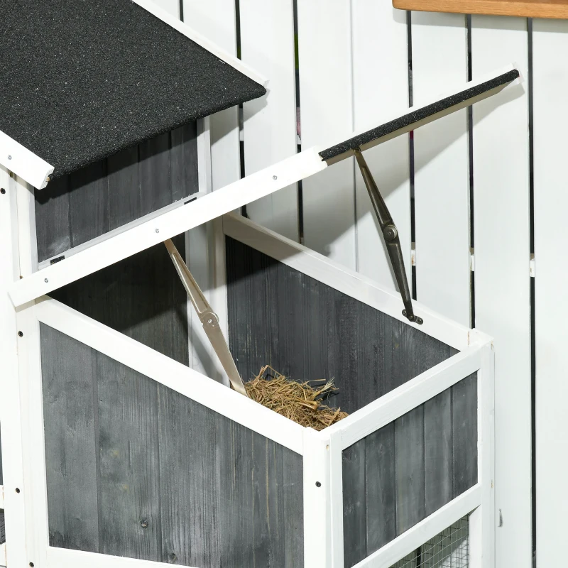 PawHut 63" Wooden Chicken Coop with Garden Bed, Small Outdoor Hen House with Nesting Box Removable Tray, Ramps Run, for Garden Backyard, Storm Gray