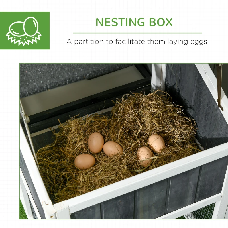 PawHut 63" Wooden Chicken Coop with Garden Bed, Small Outdoor Hen House with Nesting Box Removable Tray, Ramps Run, for Garden Backyard, Storm Gray