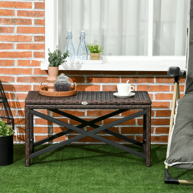Outsunny Patio Wicker End Table, Outdoor PE Rattan Side Table, with Plastic Board Under the Full Woven Table Top for Patio, Garden, Balcony, Mixed Brown