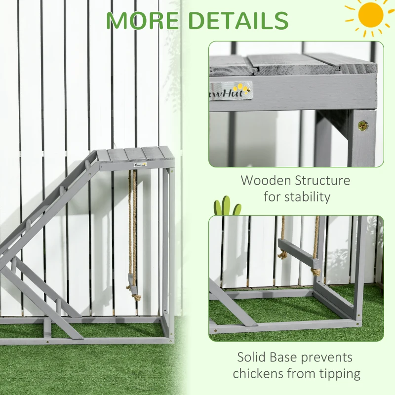PawHut Chicken Coop Toys with Swing, Perches & Platform, Wooden Hen Playset, Enhances Poultry Health, Gray